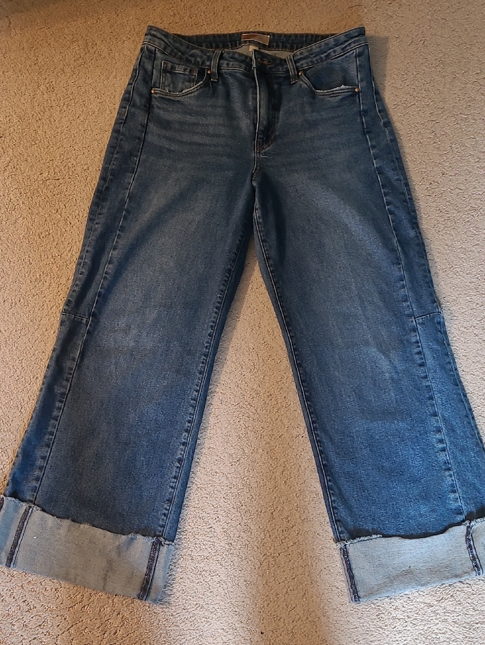 Kut from the Kloth Wide-Leg Cuffed Jeans in Blue Wash